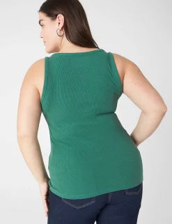 The Tee Shop^Lane Bryant Scoop-Neck Henley Tank Hunter Green