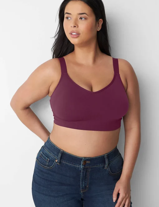 No-Wire Bras And Bralettes^Lane Bryant Seamless Strappy Tank Bralette Grape Wine