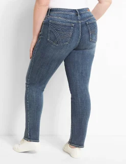 Straight Leg^Lane Bryant Seven7 Straight Jean With Back Pocket Embroidery Medium Denim