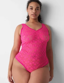 Bodysuits & Playsuits^Lane Bryant Sheer Lace Bodysuit Pink Glow