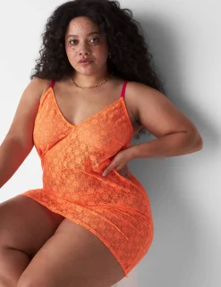 Chemises^Lane Bryant Sheer Lace Slip Orange Clown Fish