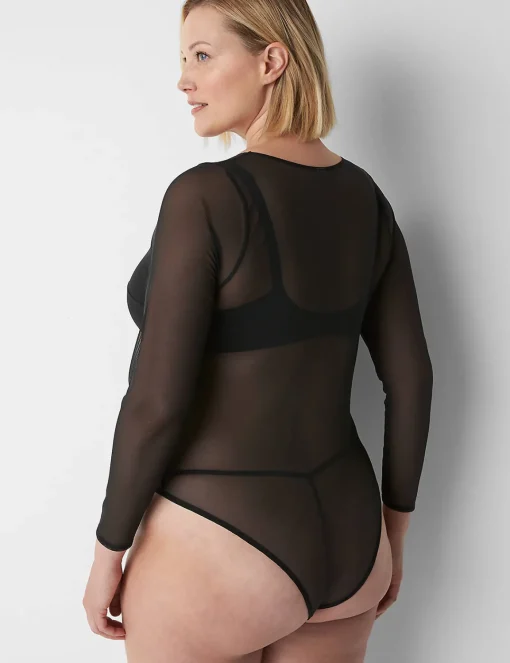 Bodysuits & Playsuits^Lane Bryant Sheer Mesh Bodysuit Black