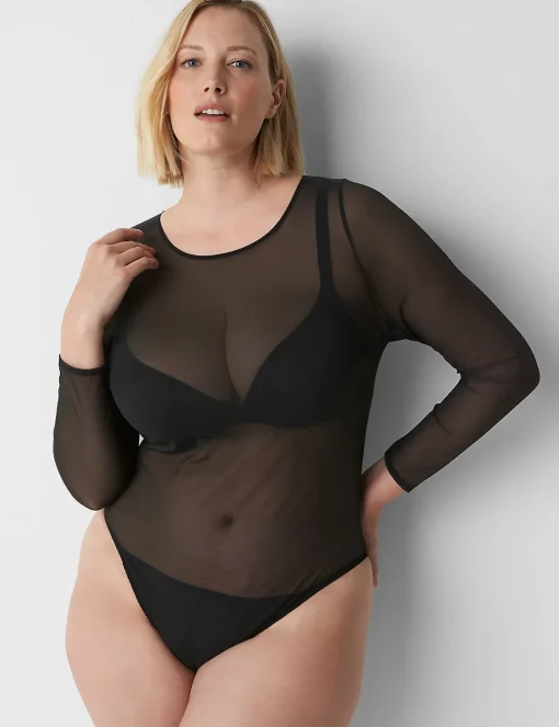 Bodysuits & Playsuits^Lane Bryant Sheer Mesh Bodysuit Black