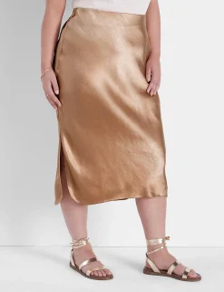 Skirts^Lane Bryant Shirttail Hem Maxi Satin Skirt Chipmunk