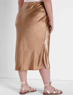 Skirts^Lane Bryant Shirttail Hem Maxi Satin Skirt Chipmunk