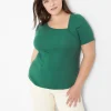Knit Tops^Lane Bryant Short-Sleeve Asymmetrical-Neck Tee Hunter Green