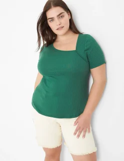 Knit Tops^Lane Bryant Short-Sleeve Asymmetrical-Neck Tee Hunter Green