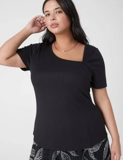 The Tee Shop^Lane Bryant Short-Sleeve Asymmetrical-Neck Tee Black