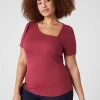 The Tee Shop^Lane Bryant Short-Sleeve Asymmetrical-Neck Tee Burgundy