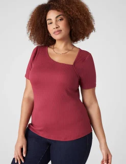 The Tee Shop^Lane Bryant Short-Sleeve Asymmetrical-Neck Tee Burgundy