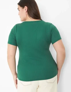 Knit Tops^Lane Bryant Short-Sleeve Asymmetrical-Neck Tee Hunter Green
