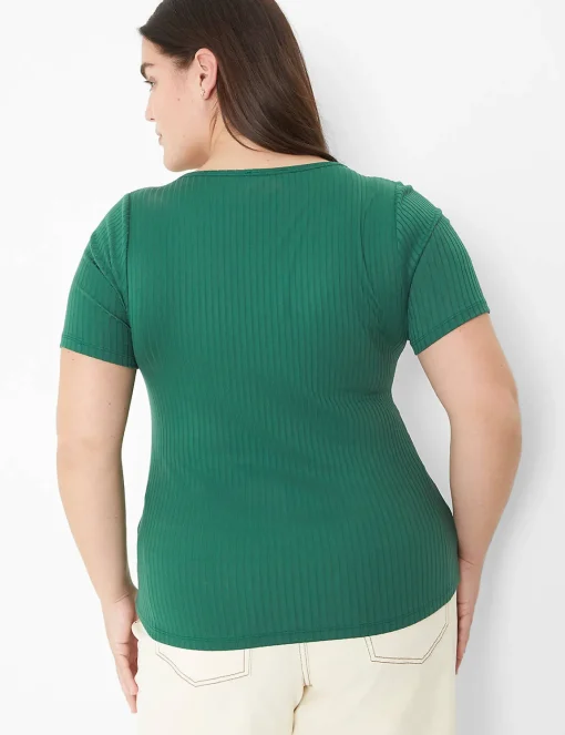 Knit Tops^Lane Bryant Short-Sleeve Asymmetrical-Neck Tee Hunter Green