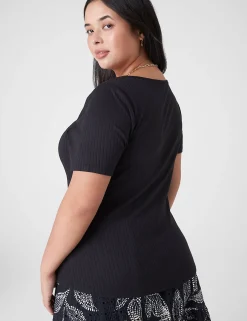 The Tee Shop^Lane Bryant Short-Sleeve Asymmetrical-Neck Tee Black