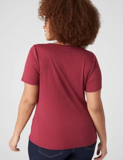 The Tee Shop^Lane Bryant Short-Sleeve Asymmetrical-Neck Tee Burgundy