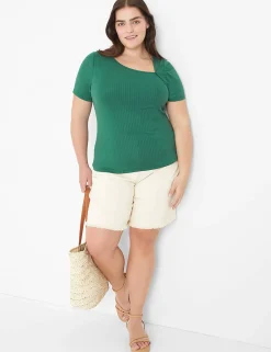 Knit Tops^Lane Bryant Short-Sleeve Asymmetrical-Neck Tee Hunter Green