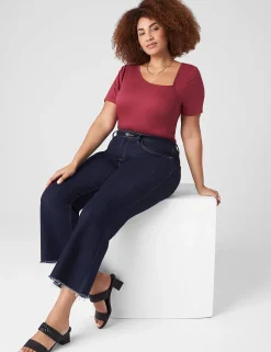 The Tee Shop^Lane Bryant Short-Sleeve Asymmetrical-Neck Tee Burgundy