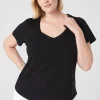 Knit Tops^Lane Bryant Short-Sleeve Deep V-Neck Linen Tee Black