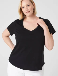 Knit Tops^Lane Bryant Short-Sleeve Deep V-Neck Linen Tee Black