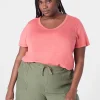 Knit Tops^Lane Bryant Short-Sleeve Deep V-Neck Linen Tee Sun Kissed Coral