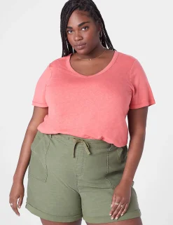 Knit Tops^Lane Bryant Short-Sleeve Deep V-Neck Linen Tee Sun Kissed Coral