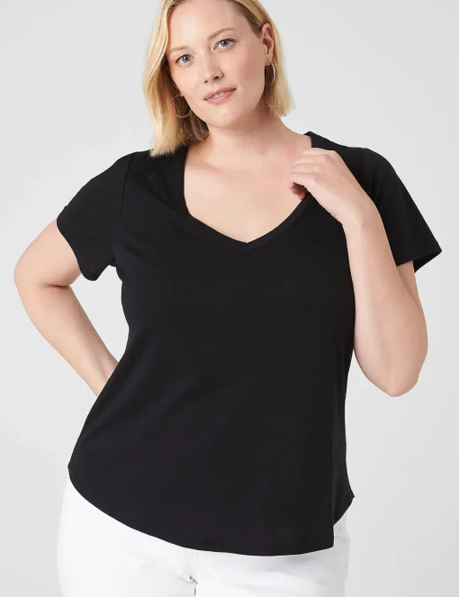 Knit Tops^Lane Bryant Short-Sleeve Deep V-Neck Linen Tee Black