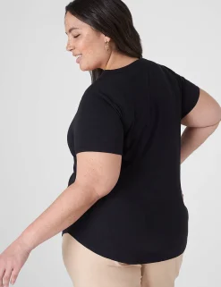 Knit Tops^Lane Bryant Short-Sleeve Deep V-Neck Linen Tee Black
