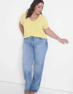Knit Tops^Lane Bryant Short-Sleeve Deep V-Neck Linen Tee Yellow