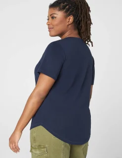 Knit Tops^Lane Bryant Short-Sleeve Deep V-Neck Linen Tee Maritime Blue