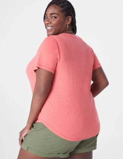 Knit Tops^Lane Bryant Short-Sleeve Deep V-Neck Linen Tee Sun Kissed Coral