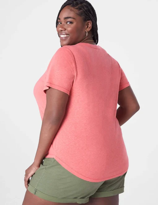 Knit Tops^Lane Bryant Short-Sleeve Deep V-Neck Linen Tee Sun Kissed Coral