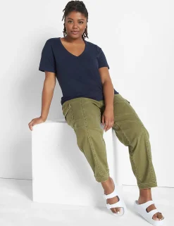 Knit Tops^Lane Bryant Short-Sleeve Deep V-Neck Linen Tee Maritime Blue