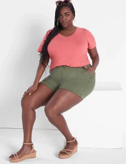 Knit Tops^Lane Bryant Short-Sleeve Deep V-Neck Linen Tee Sun Kissed Coral