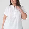Shirts & Blouses^Lane Bryant Short-Sleeve Eyelet Popover Blouse White