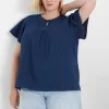 Shirts & Blouses^Lane Bryant Short-Sleeve Keyhole-Neck Indigo Top Navy