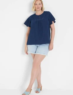 Shirts & Blouses^Lane Bryant Short-Sleeve Keyhole-Neck Indigo Top Navy