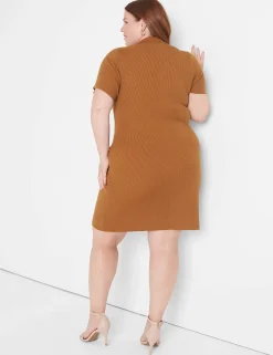 Sheath^Lane Bryant Short-Sleeve Polo Sweater Dress Cathay Spice