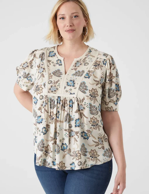 Shirts & Blouses^Lane Bryant Short-Sleeve Split-Neck Bib Top Miranda Vine