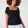 Knit Tops^Lane Bryant Short-Sleeve Square-Neck Tee Black