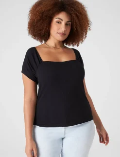 Knit Tops^Lane Bryant Short-Sleeve Square-Neck Tee Black