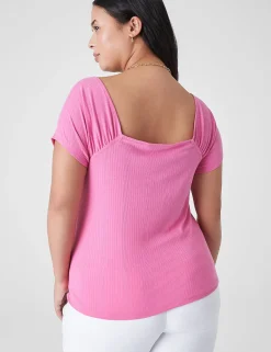 Knit Tops^Lane Bryant Short-Sleeve Square-Neck Tee Fiji Flower