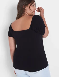 Knit Tops^Lane Bryant Short-Sleeve Square-Neck Tee Black