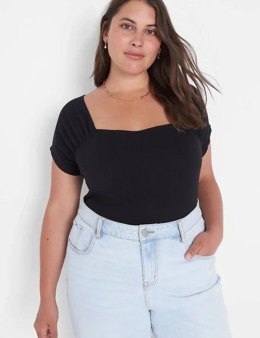 Knit Tops^Lane Bryant Short-Sleeve Square-Neck Tee Black