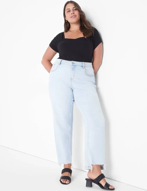 Knit Tops^Lane Bryant Short-Sleeve Square-Neck Tee Black