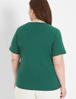 Cardigans^Lane Bryant Short-Sleeve Tie-Front Rib Overpiece Hunter Green