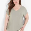 The Tee Shop^Lane Bryant Short-Sleeve V-Neck Pocket Tee Dried Sage