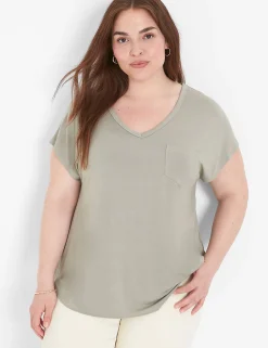 The Tee Shop^Lane Bryant Short-Sleeve V-Neck Pocket Tee Dried Sage