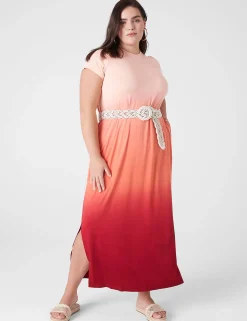 Maxi & Midi^Lane Bryant Side-Slit Sheath Maxi Dress Tropical Peach