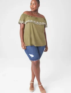 Shorts^Lane Bryant Signature Fit Bermuda Jean Short - Light Destruction Medium Denim