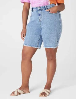 Boyfriend^Lane Bryant Signature Fit Boyfriend Bermuda Jean Short - Raw Hem Light Denim