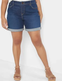 Signature Fit^Lane Bryant Signature Fit Boyfriend Jean Midi Short Dark Denim